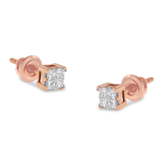 10KT Gold Princess Diamond Stud Earring (1/4 cttw, J-K Color, I1-I2 Clarity) - JackiEaslick
