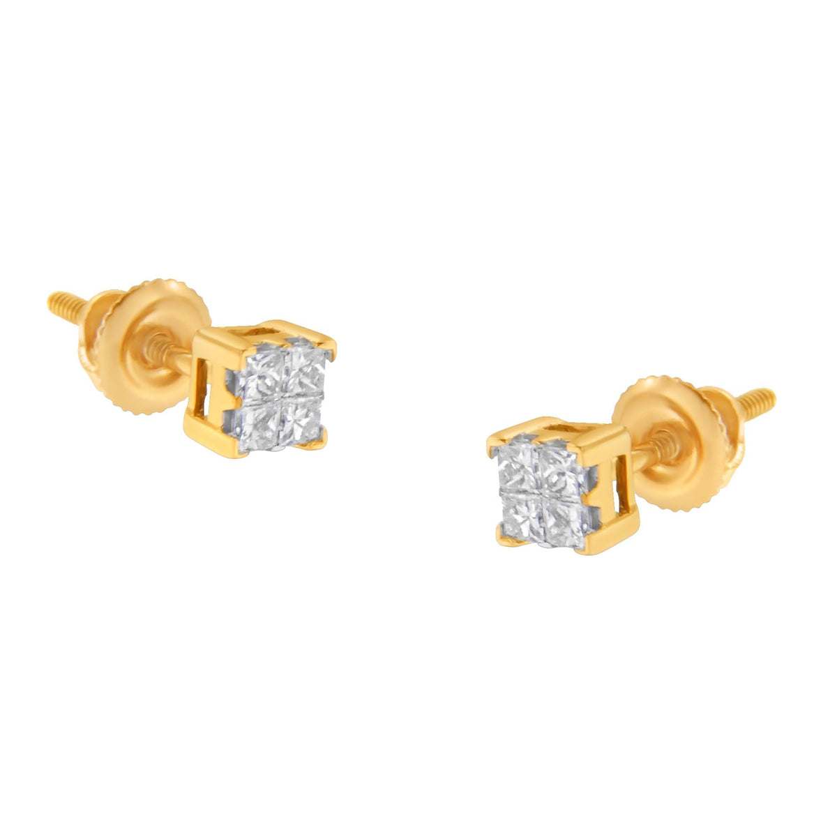 10KT Gold Princess Diamond Stud Earring (1/4 cttw, J-K Color, I1-I2 Clarity) - JackiEaslick