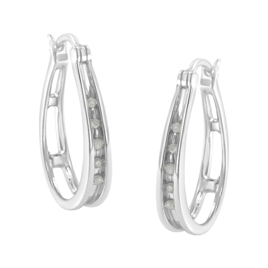 .925 Sterling Silver 1/10 Cttw Diamond Hoop Earrings (I-J Color, I3 Clarity)