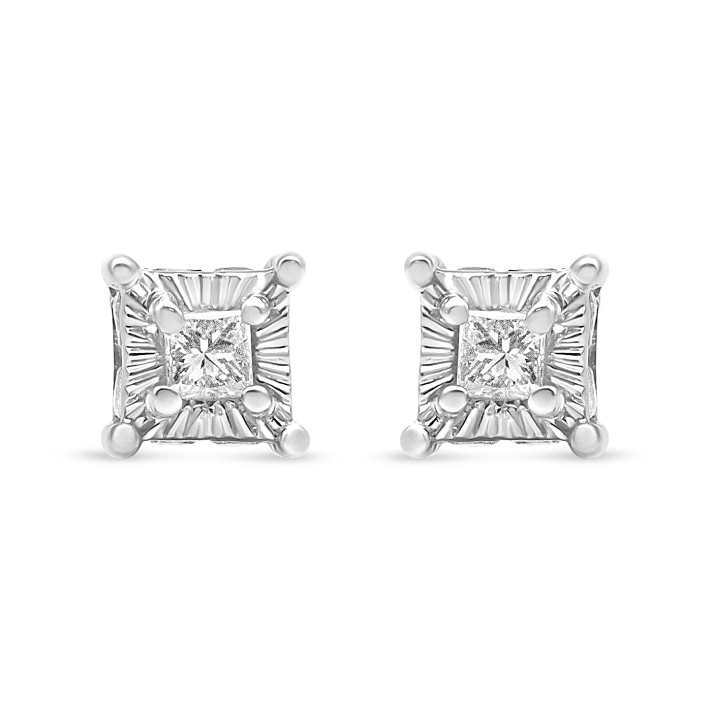 .925 Sterling Silver 1/4 Cttw Miracle Set Princess-Cut Diamond Solitaire Stud Earrings with Hidden Halo (I-J Color, SI2-I1 Clarity)