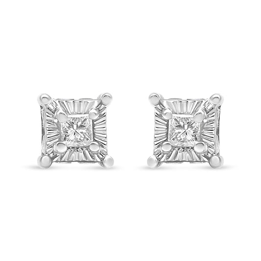 .925 Sterling Silver 1/4 Cttw Miracle Set Princess-Cut Diamond Solitaire Stud Earrings with Hidden Halo (I-J Color, SI2-I1 Clarity)