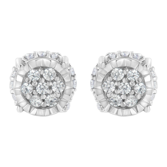 .925 Sterling Silver 1/3 cttw Round-cut Diamond Floral Stud Earring (I-J Clarity, I3 Color)