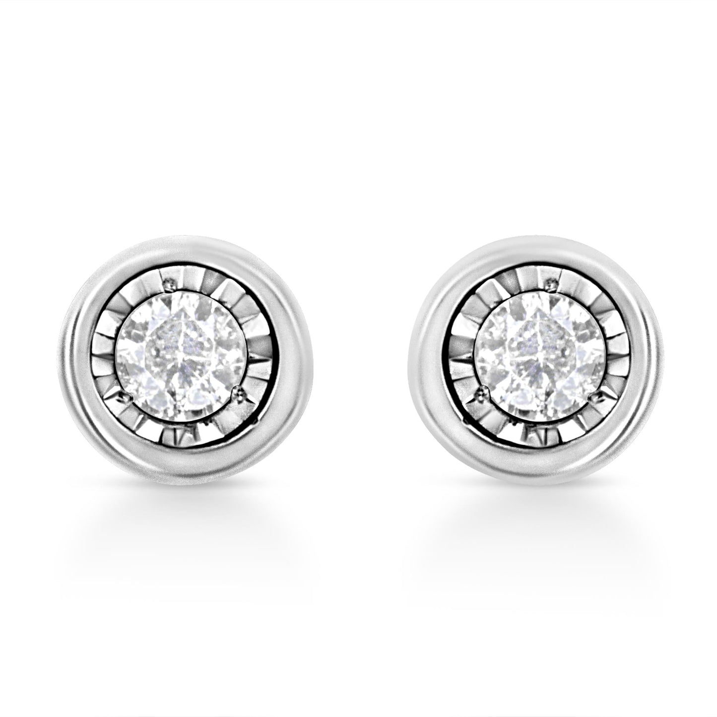 .925 Sterling Silver 1/10 Cttw Miracle-Set Diamond Stud Earrings (I-J Color, I2-I3 Clarity) - Choice of Shapes