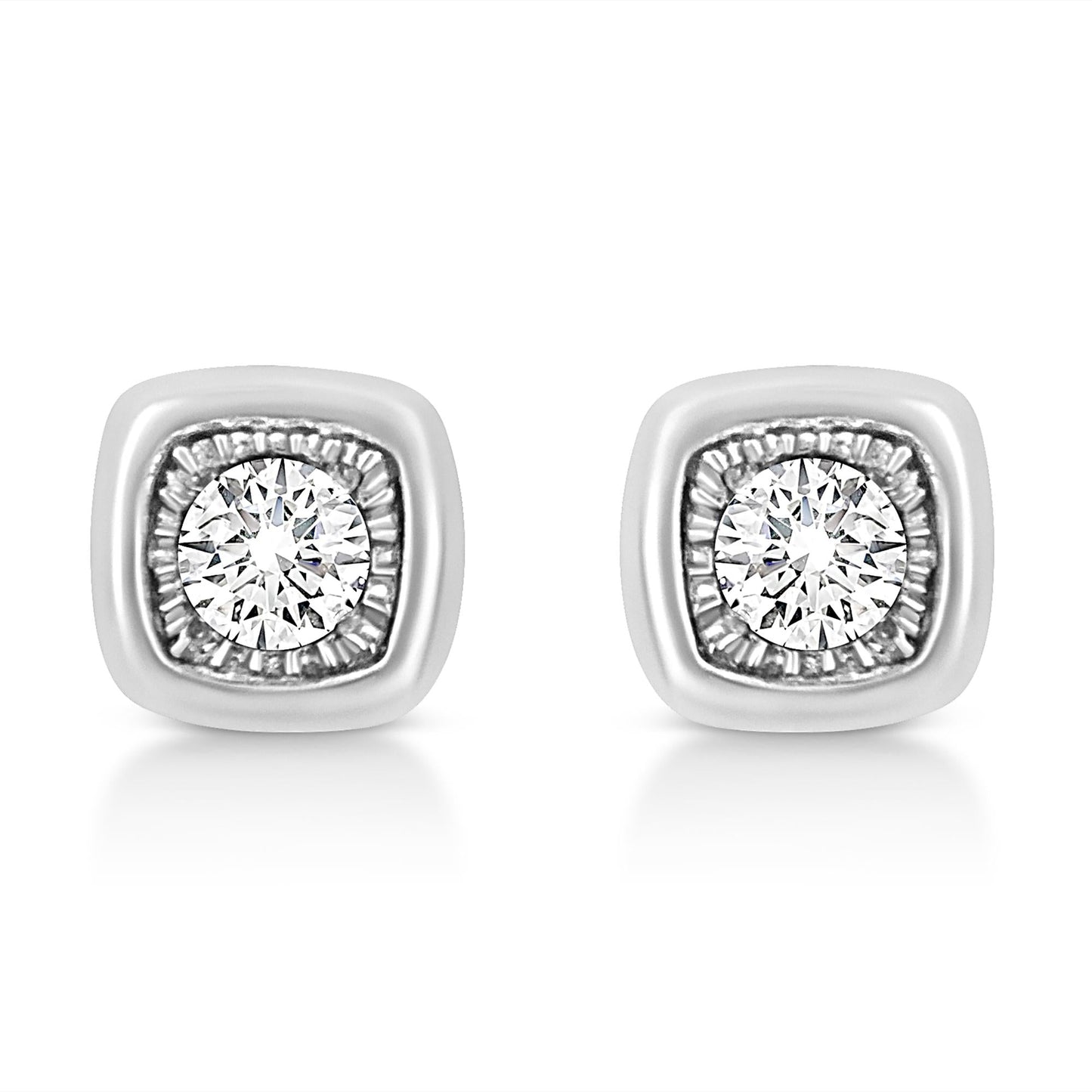 .925 Sterling Silver 1/10 Cttw Miracle-Set Diamond Stud Earrings (I-J Color, I2-I3 Clarity) - Choice of Shapes