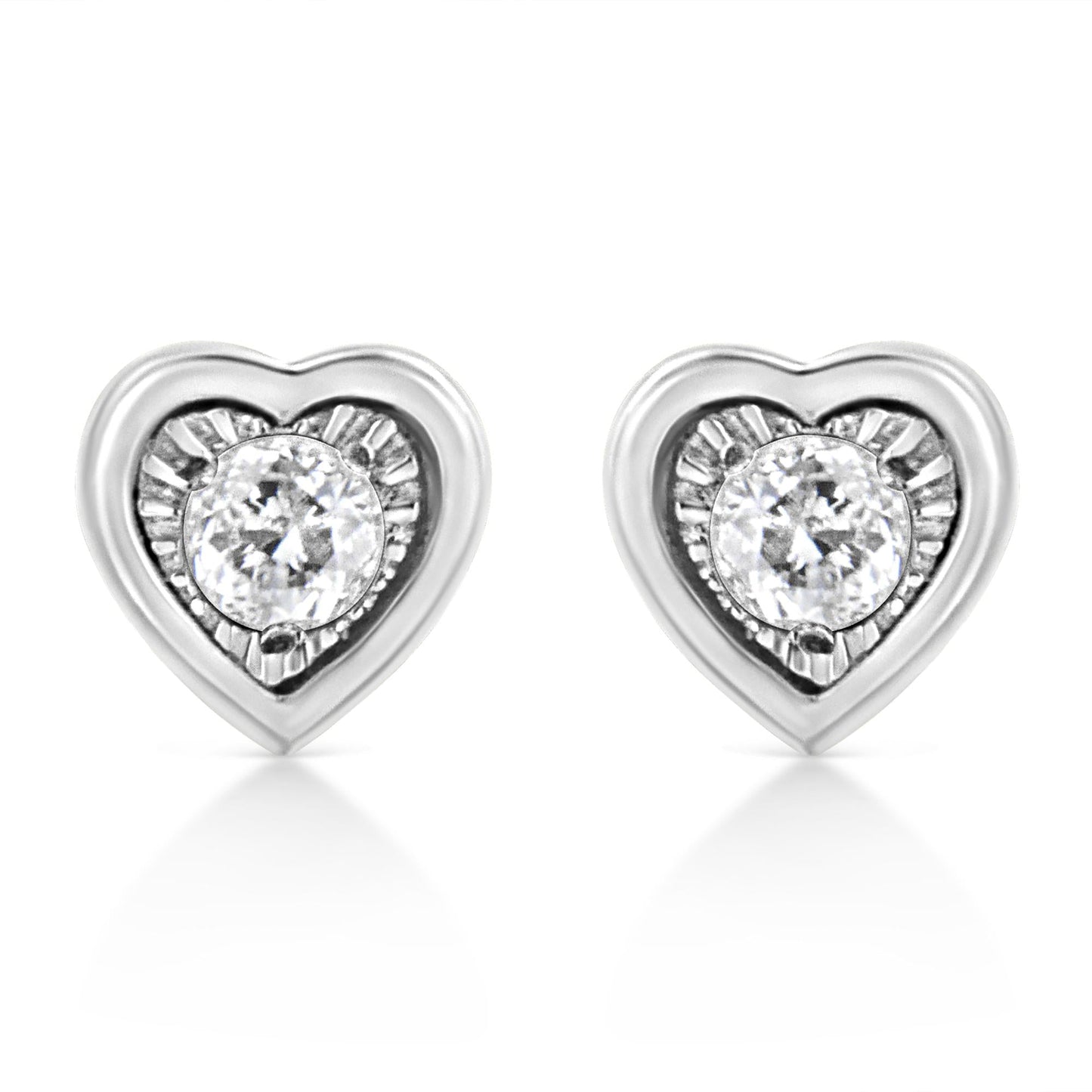 .925 Sterling Silver 1/10 Cttw Miracle-Set Diamond Stud Earrings (I-J Color, I2-I3 Clarity) - Choice of Shapes