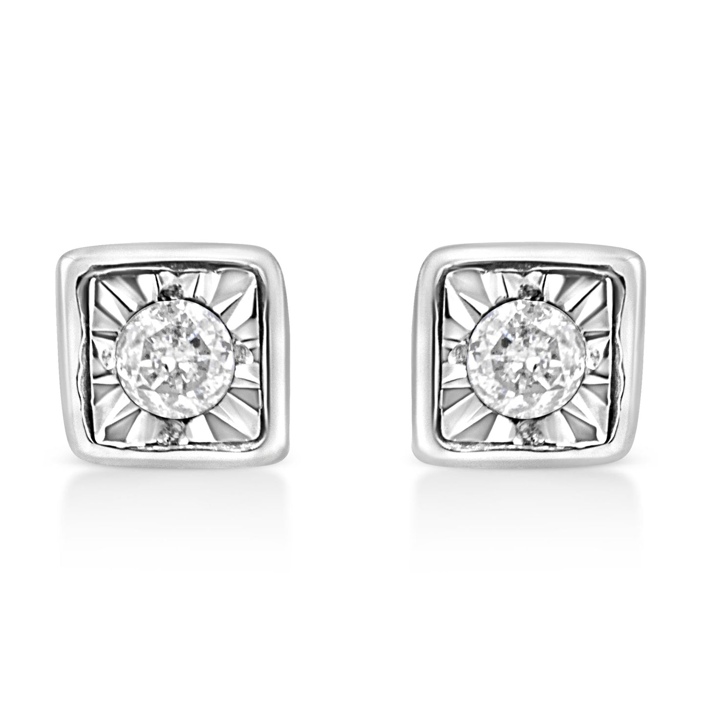 .925 Sterling Silver 1/10 Cttw Miracle-Set Diamond Stud Earrings (I-J Color, I2-I3 Clarity) - Choice of Shapes