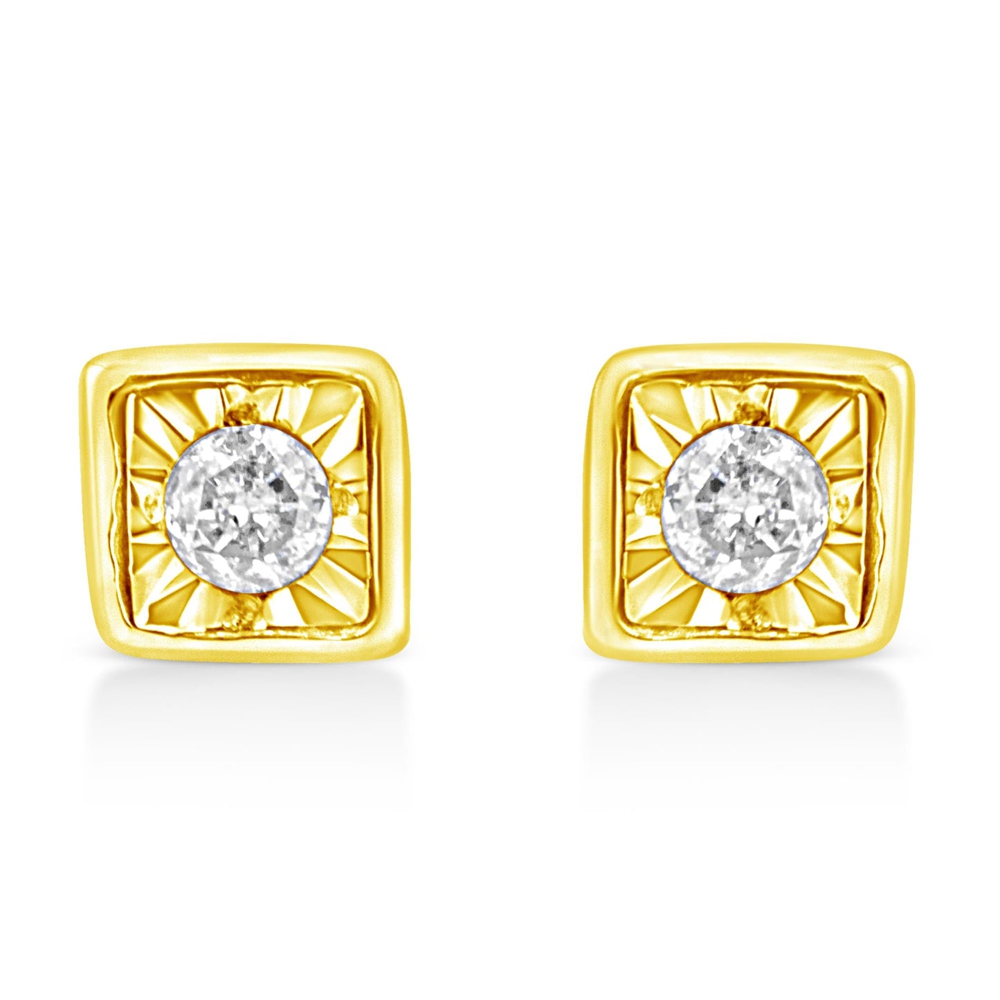 10K Yellow Gold Plated .925 Sterling Silver 1/10 Cttw Miracle-Set Diamond Stud Earrings - Choice of Shapes