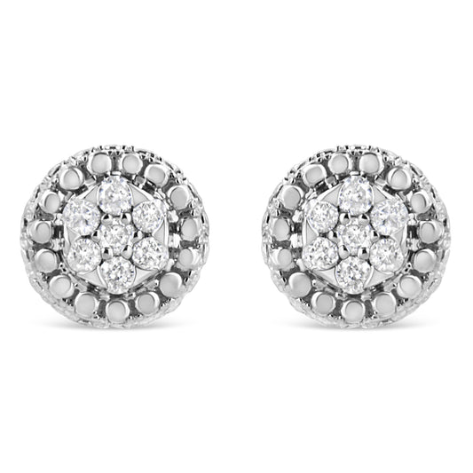 .925 Sterling Silver 1/3 Cttw 7 Stone Pave Set Diamond Beaded Stud Earrings (I-J Color, I2-I3 Clarity)