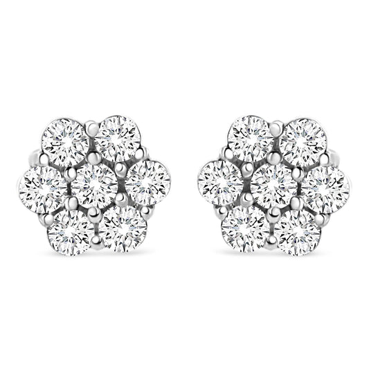 14K White Gold 1/2 cttw Round-Cut Diamond Floral Stud Earrings (I-J Color, SI2-I1 Clarity)