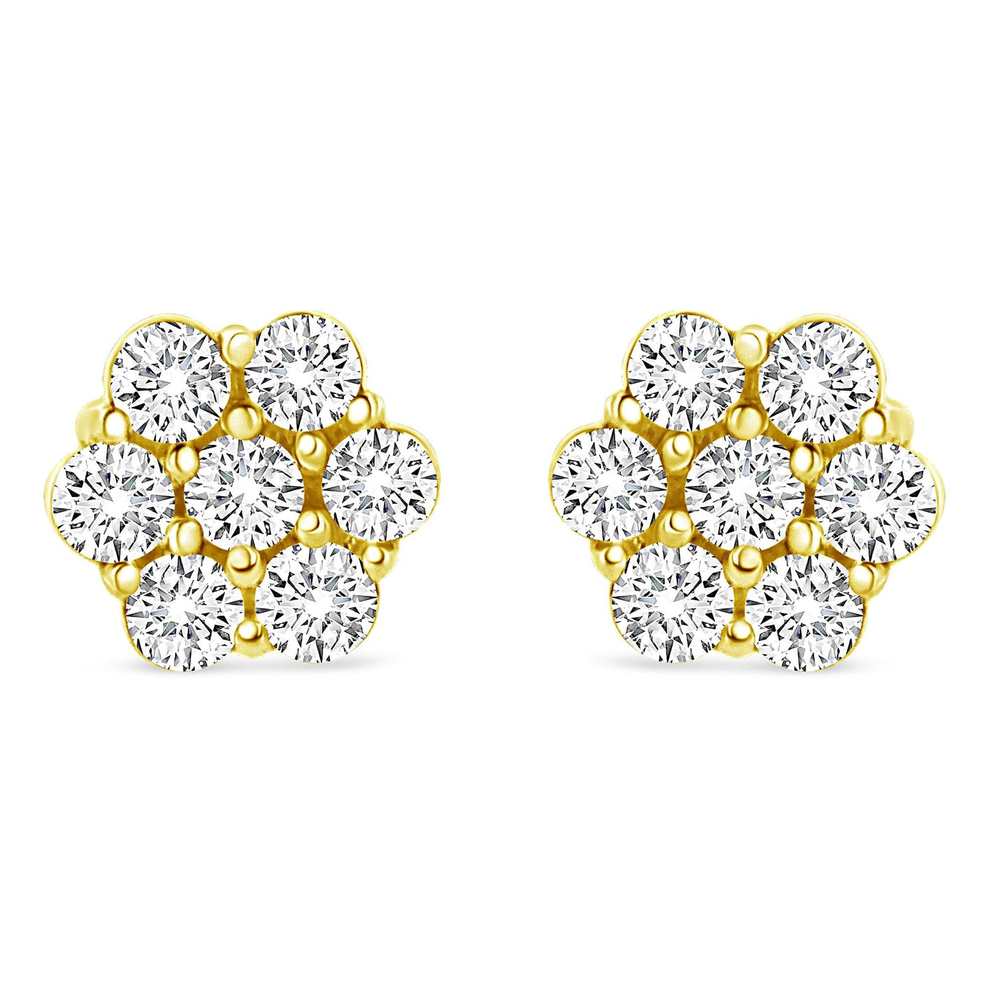 14K Yellow Gold 1/2 Cttw Round Brilliant Cut Diamond Floral Cluster Screwback Stud Earrings (I-J Color, SI2-I1 Clarity)
