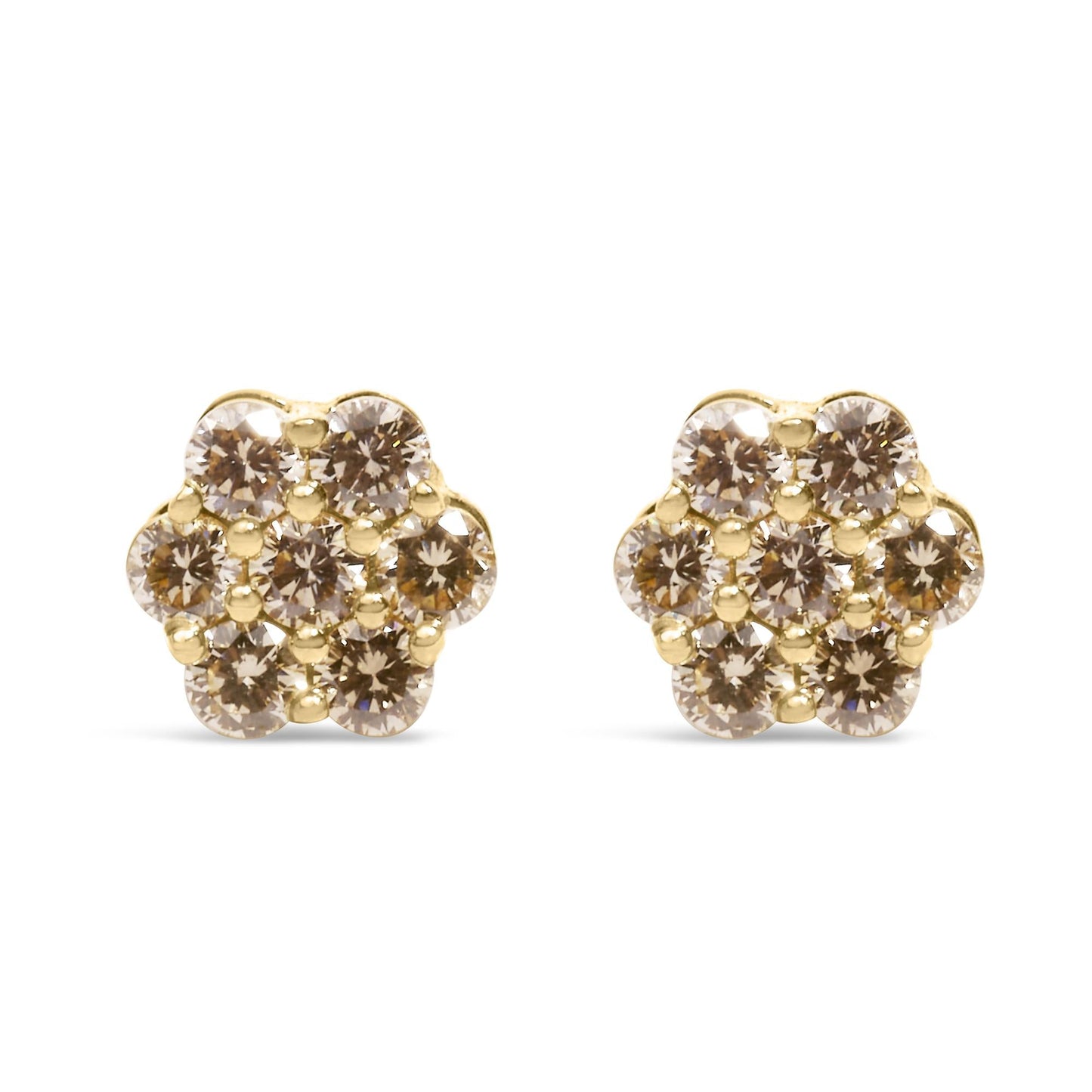 14K Yellow Gold 1.0 Cttw Diamond Floral Stud Earrings (J-K Color, VS2-SI1 Clarity)