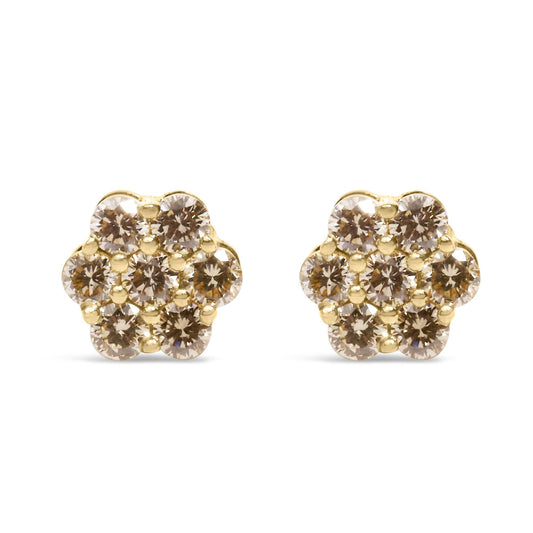14K Yellow Gold 1.0 Cttw Diamond Floral Stud Earrings (J-K Color, VS2-SI1 Clarity)