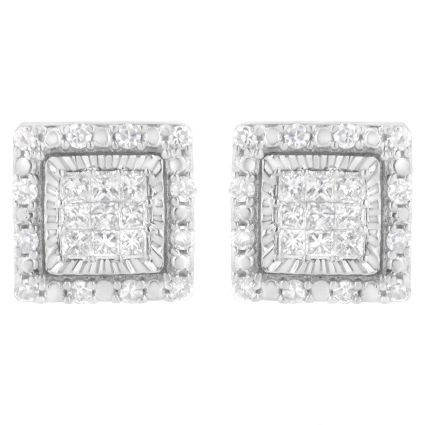 10K White Gold 1/2 cttw Invisible Set Princess-Cut Diamond Square Stud Earring (I-J Color, I1-I2 Clarity)