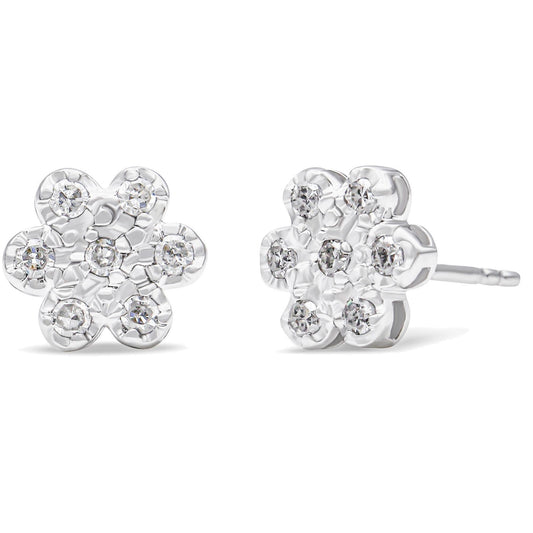 .925 Sterling Silver 1/4 Cttw Diamond Floral Cluster Stud Earring (I-J Color, I2-I3 Clarity)