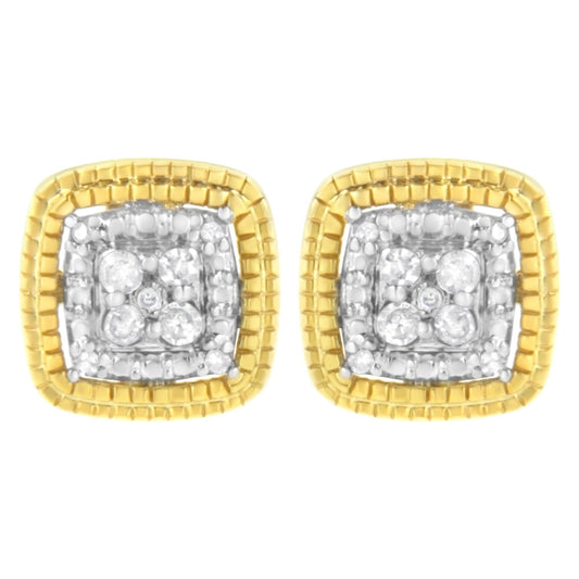 .925 Sterling Silver 1/10 Cttw Prong-Set Round Cut Diamond Square Shape with Milgrain Halo Stud Earrings (I-J Color, I2-I3 Clarity)