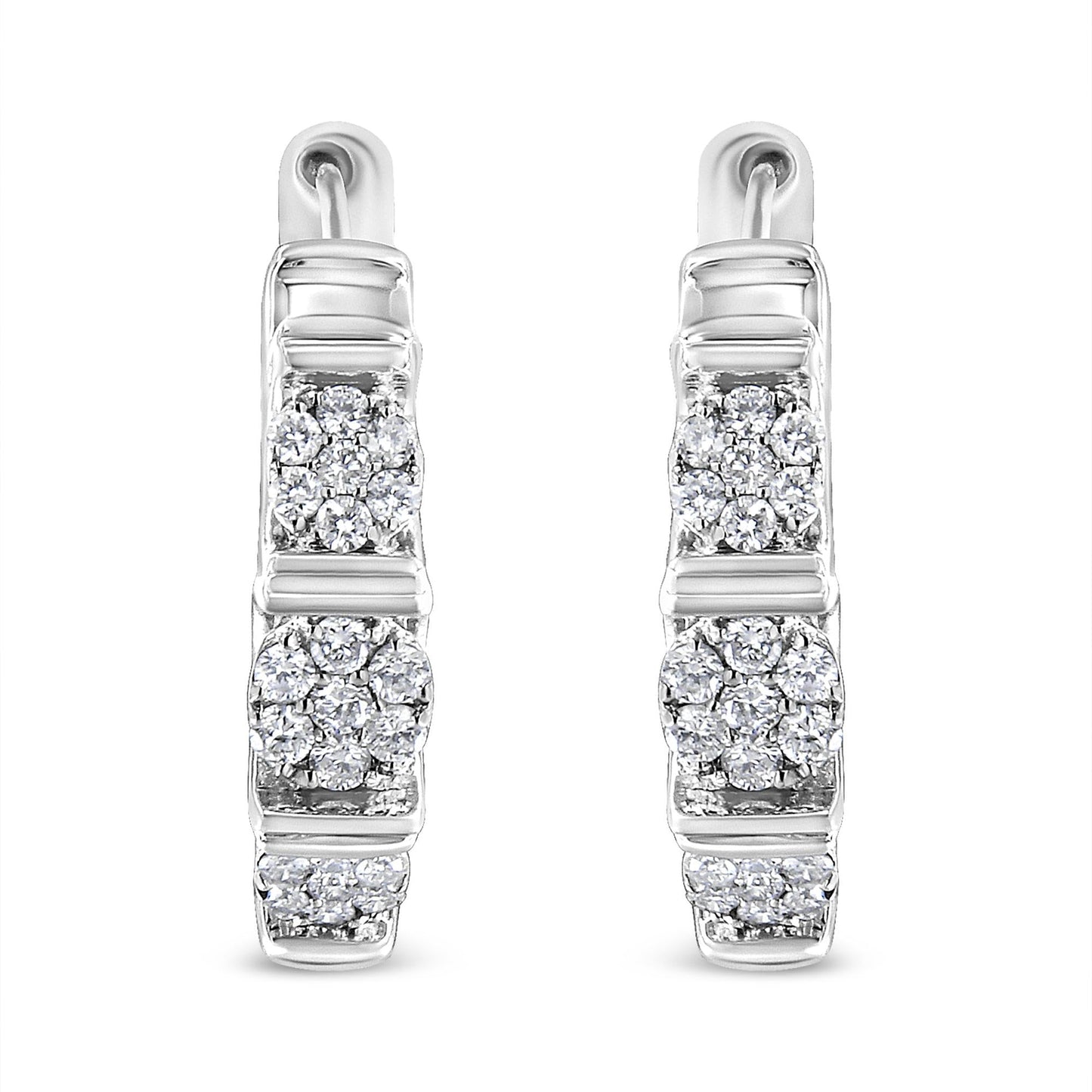 .925 Sterling Silver 1/2 Cttw Lab Grown Round Diamond Floral Cluster Hoop Earrings (F-G Color, SI1-SI2 Clarity)