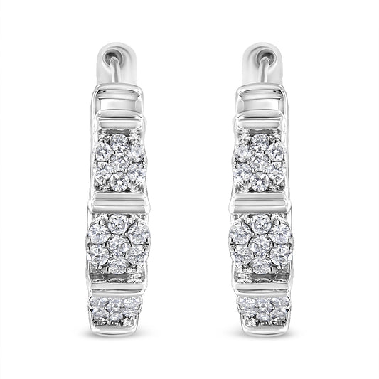 .925 Sterling Silver 1/2 Cttw Lab Grown Round Diamond Floral Cluster Hoop Earrings (F-G Color, SI1-SI2 Clarity)