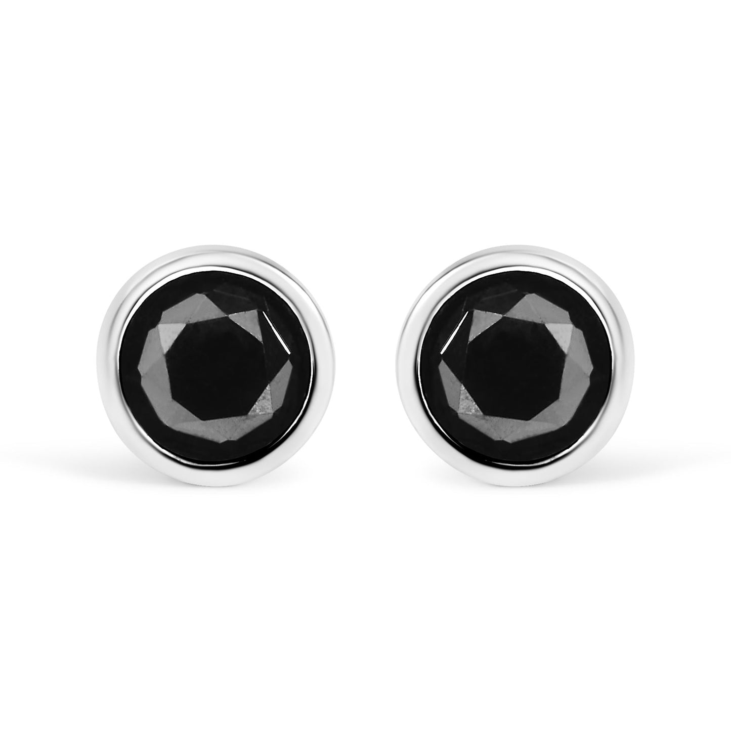.925 Sterling Silver Round Brilliant-Cut Black Diamond Bezel-Set Stud Earrings with Screw Backs (Fancy Color-Enhanced, I2-I3 Clarity)