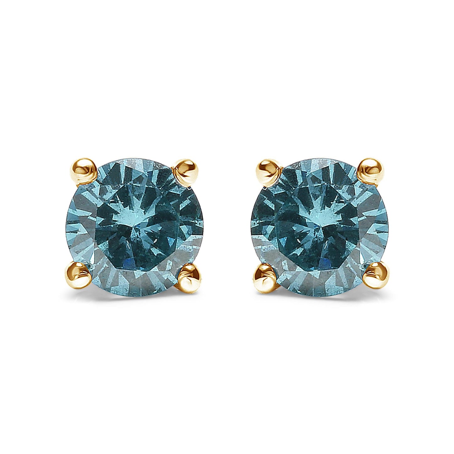14K Gold 1/2 Cttw Aqua Blue Diamond Screw-Back 4-Prong Classic Stud Earrings (Color Treated, I2-I3)