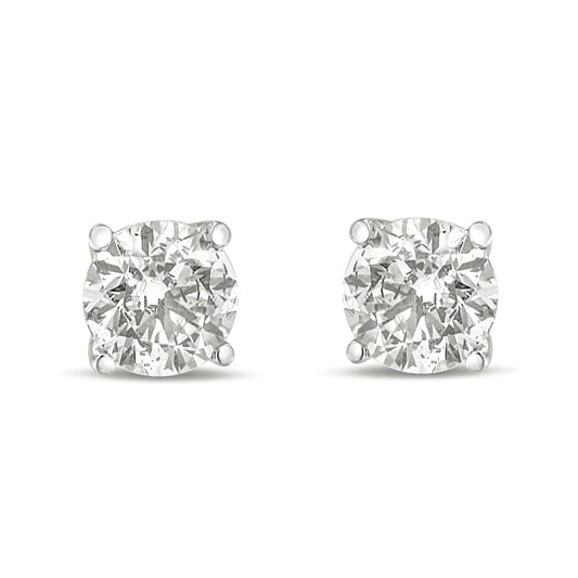 14K Gold 1.0 Carat Round Brilliant Cut Lab Grown Diamond 4-Prong Classic Solitaire Stud Earrings