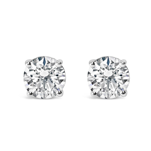 AGS Certified 14K White Gold 1.0 Cttw 4-Prong Set Brilliant Round-Cut Solitaire Diamond Push Back Stud Earrings (I-J Color, I1-I2 Clarity)