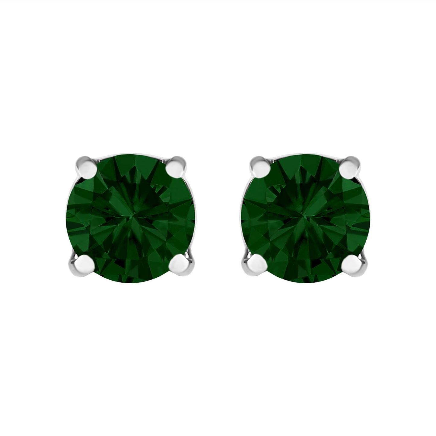 14K Gold Lab Grown Green Diamond Classic Solitaire Stud Earrings