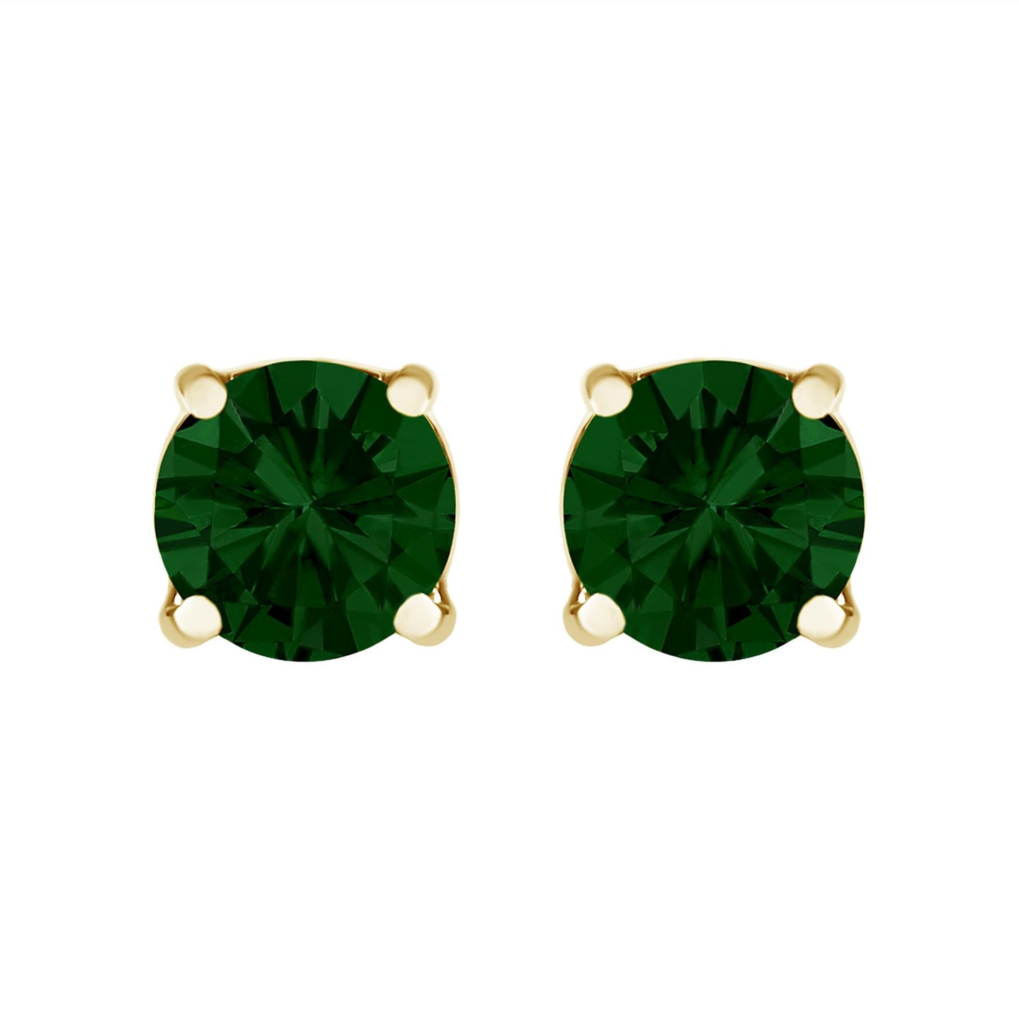 14K Gold Lab Grown Green Diamond Classic Solitaire Stud Earrings