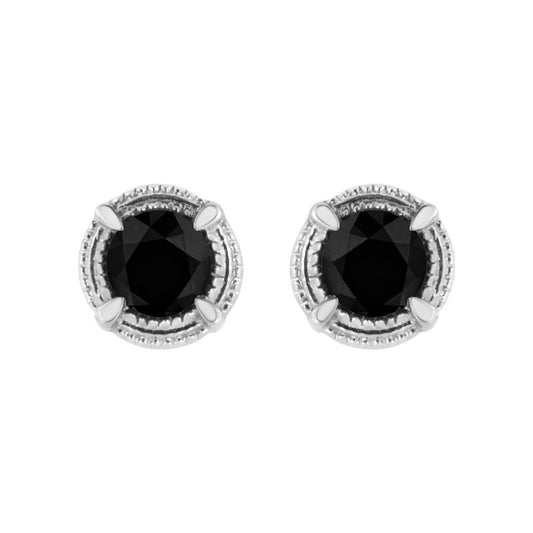 .925 Sterling Silver Treated Colored Diamond Modern 4-Prong Solitaire Milgrain Stud Earrings