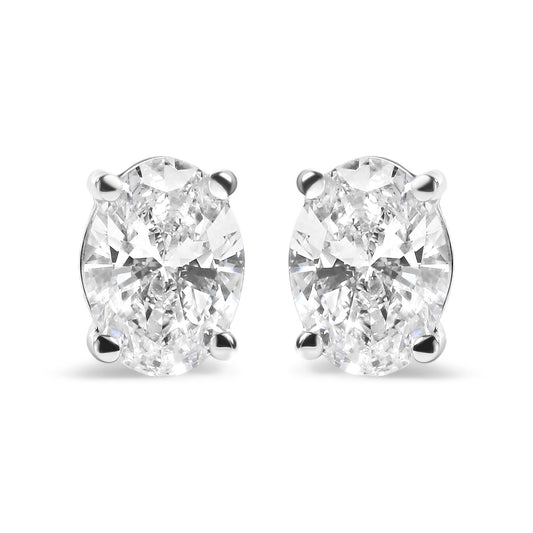 14K White Gold Prong Set Lab Grown Oval Diamond Solitaire Stud Earring (F-G Color, VS1-VS2 Clarity)