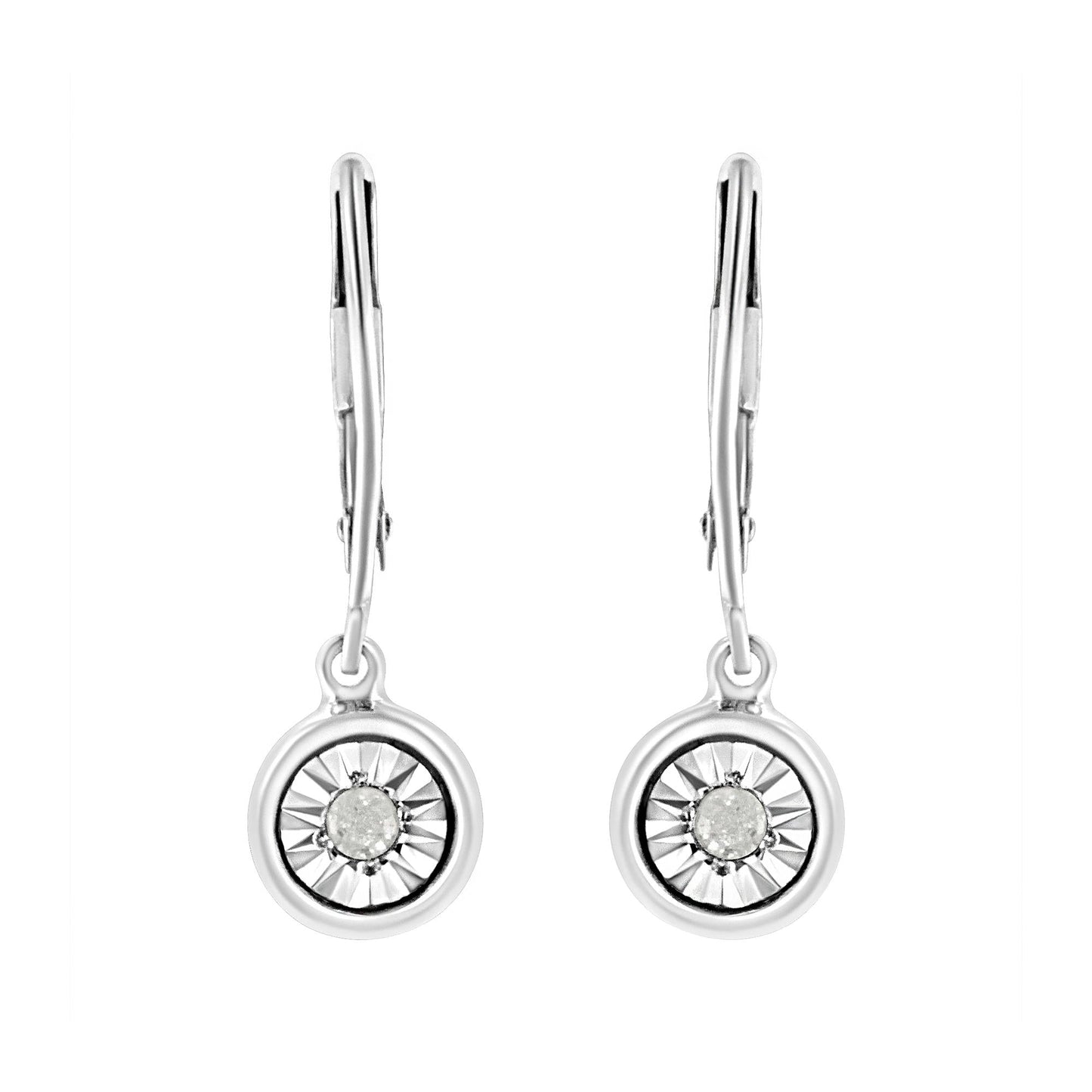 .925 Sterling Silver 1/10 Cttw Bezel-Set Round-Cut Diamond Accent Dangle Earring (I-J Color, I3 Clarity)