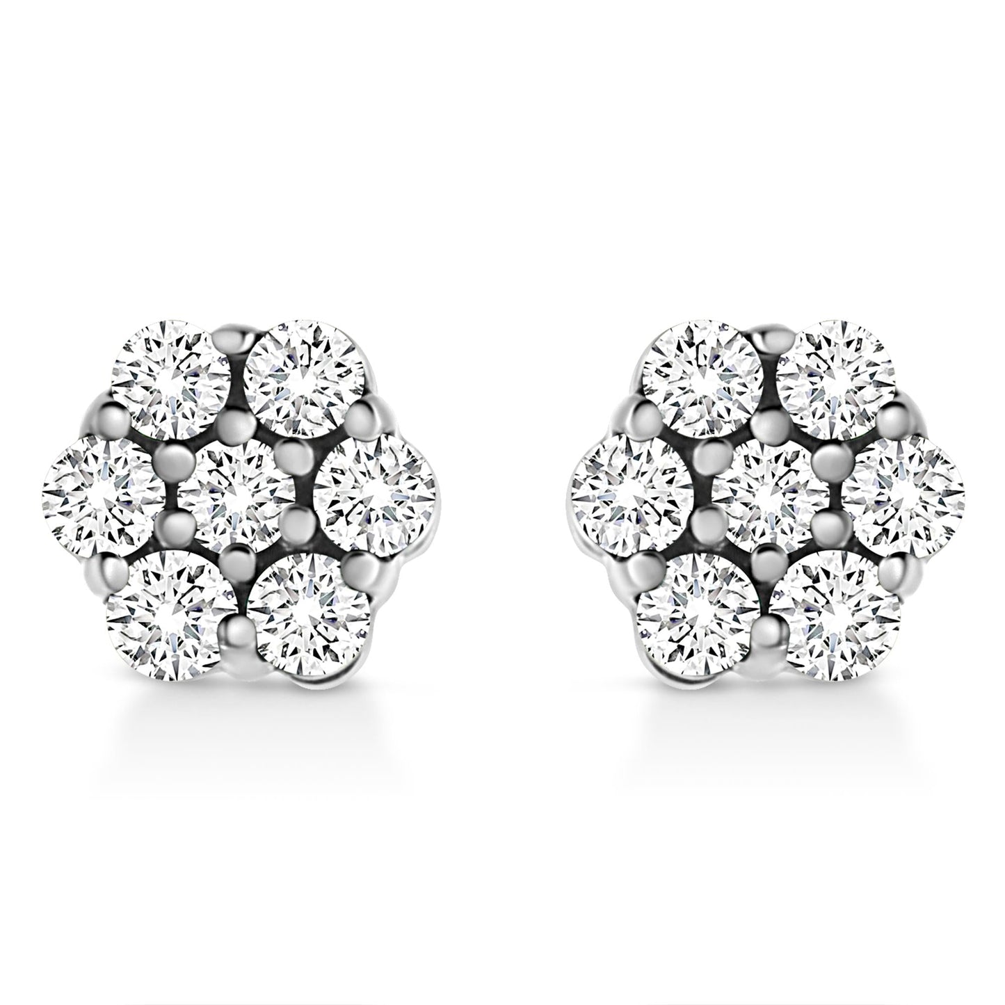 14K White Gold 1/2 Cttw Prong Set Round-Cut Diamond Flower Stud Earring (H-I Color, I1-I2 Clarity)