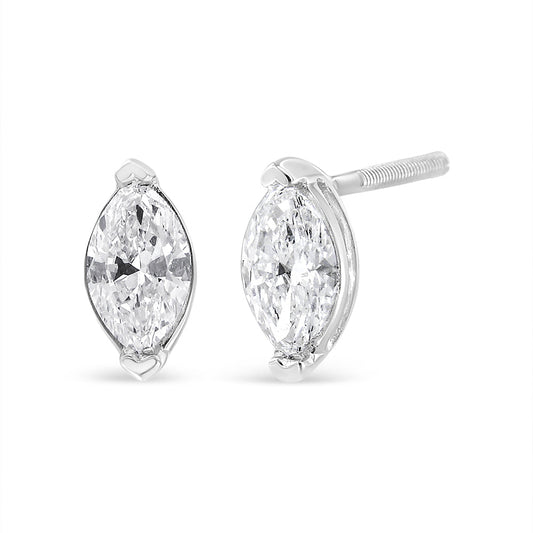 14K White Gold 4/5 Cttw Marquise Lab Grown Diamond Solitaire Stud Earrings