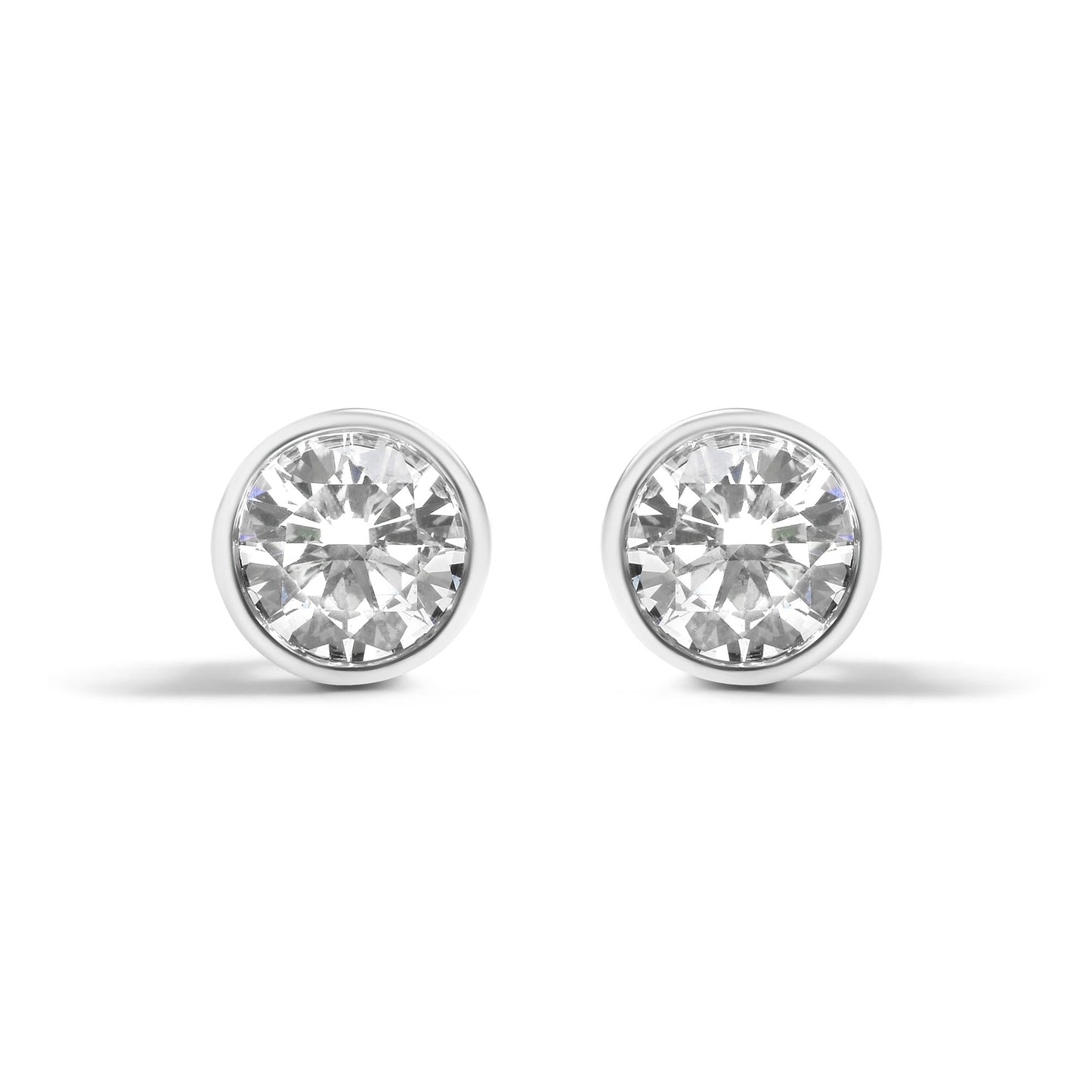 14K White Gold 5/8 Cttw Bezel Set Lab Grown Round Diamond Screw-Back Solitaire Stud Earrings (G-H Color, VS2-SI1 Clarity)