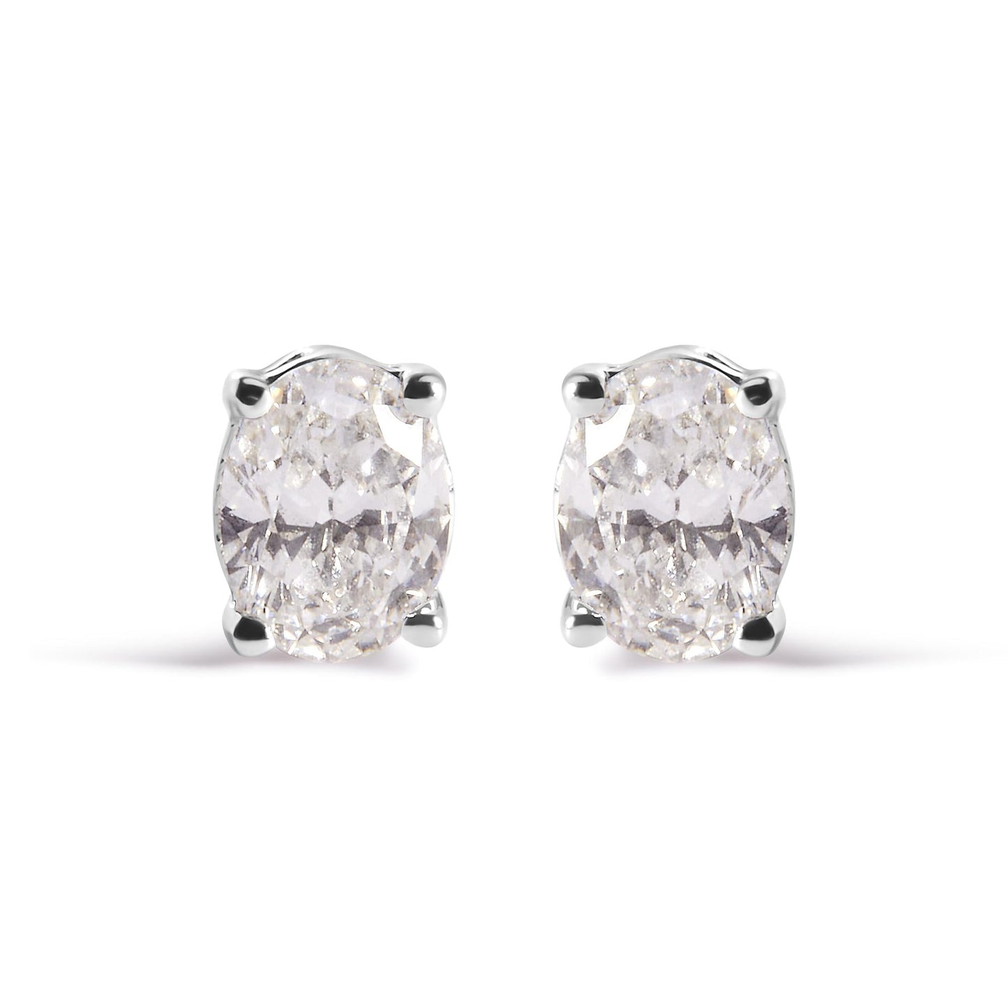 14K White Gold Prong Set Lab Grown Oval Diamond Solitaire Stud Earring (F-G Color, VS1-VS2 Clarity)