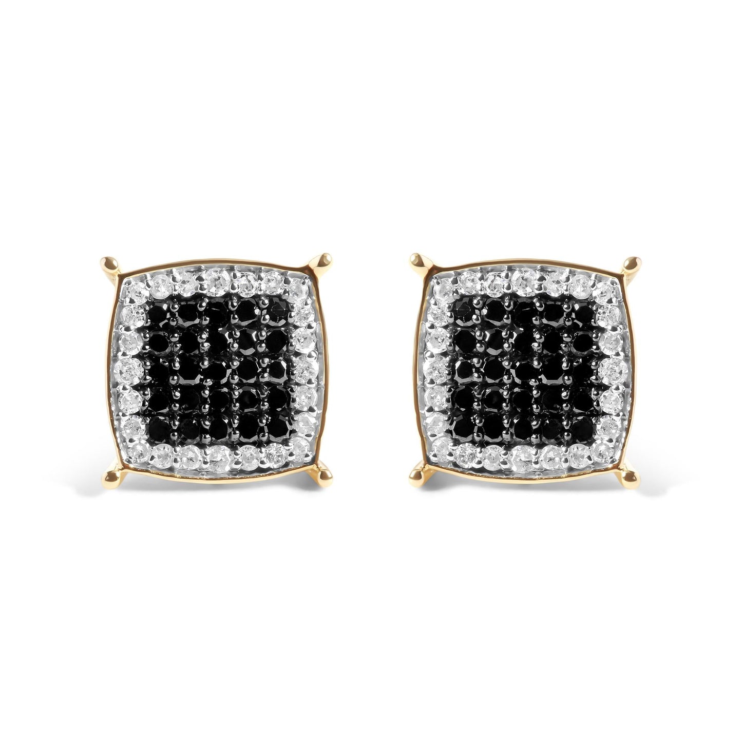 Men's 10K Yellow Gold 1/2 Cttw White and Black Treated Diamond Earring (Black / I-J Color, I2-I3 Clarity)