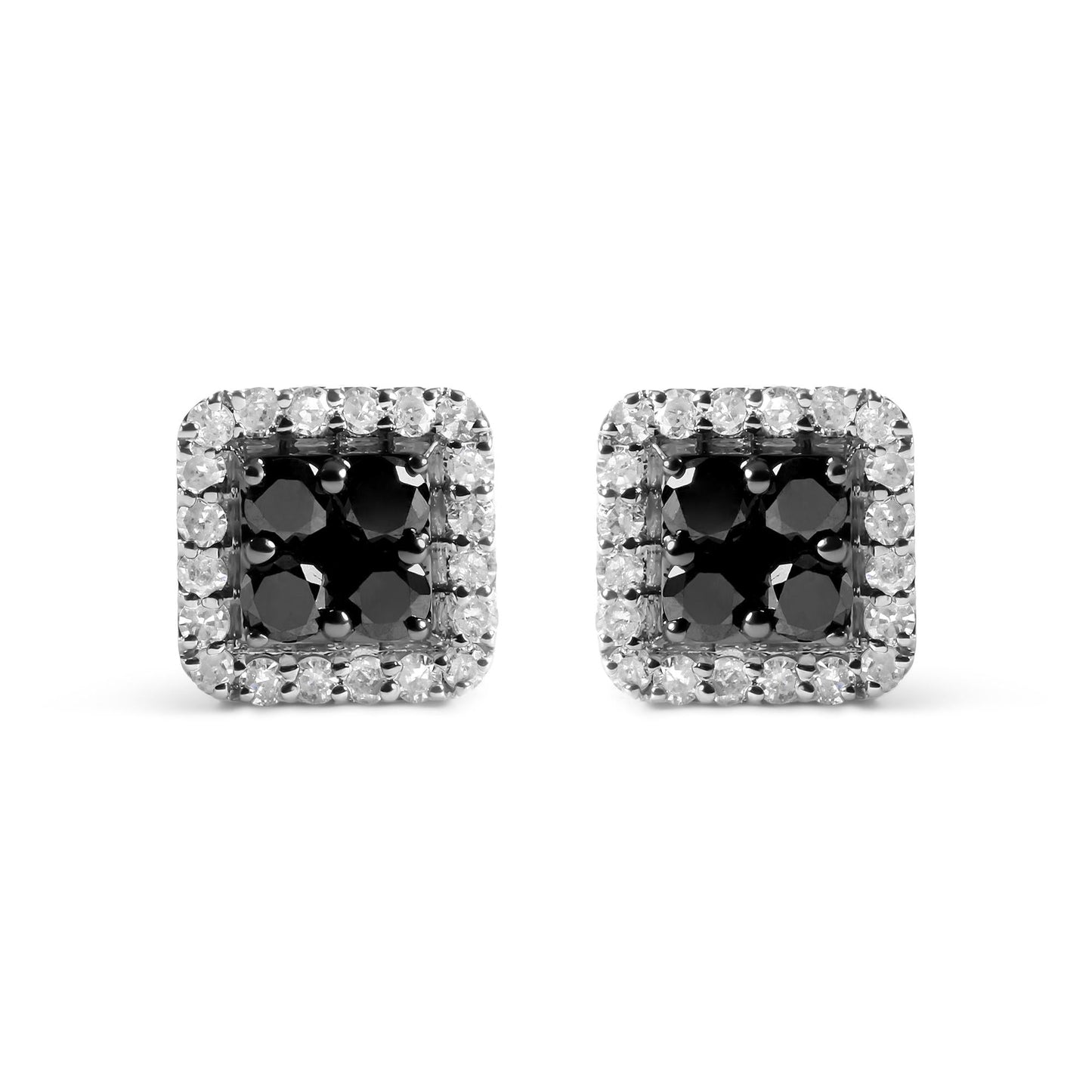 Men's 925 Sterling Silver 5/8 Cttw White and Black Diamond Composite wit Halo Stud Earring (Treated Black/I-J Color, I2-I3 Clarity)
