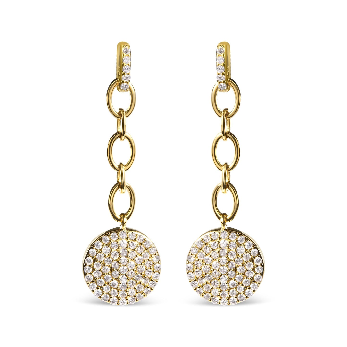 14K Yellow Gold 1.0 Cttw Diamond Chain Cluster Dangle Chain Earrings (I-J Color, I1-I2 Clarity)