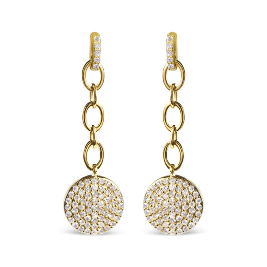 14K Yellow Gold 1.0 Cttw Diamond Chain Cluster Dangle Chain Earrings (I-J Color, I1-I2 Clarity)