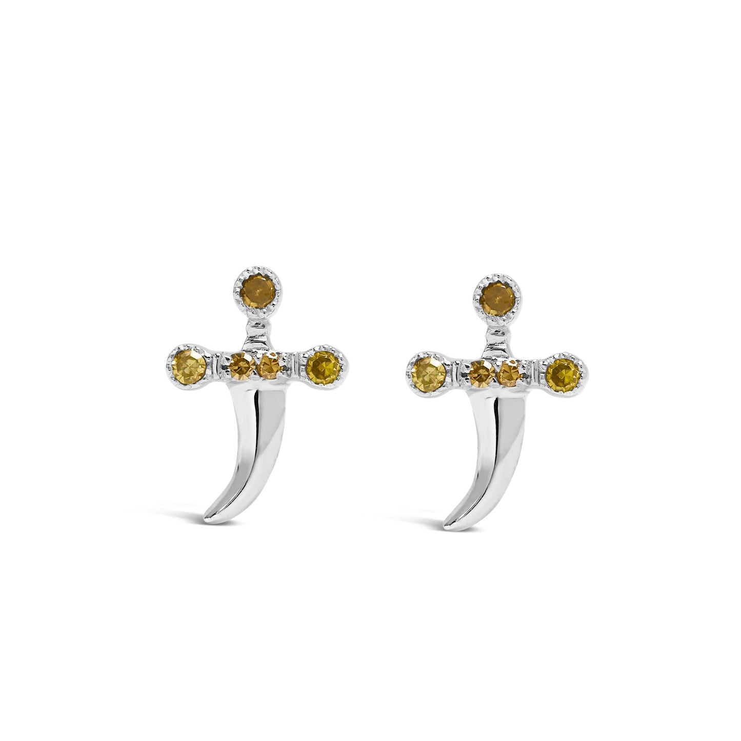 .925 Sterling Silver Yellow Diamond Accent Knife Earrings (Yellow Color, SI1-SI2 Clarity)