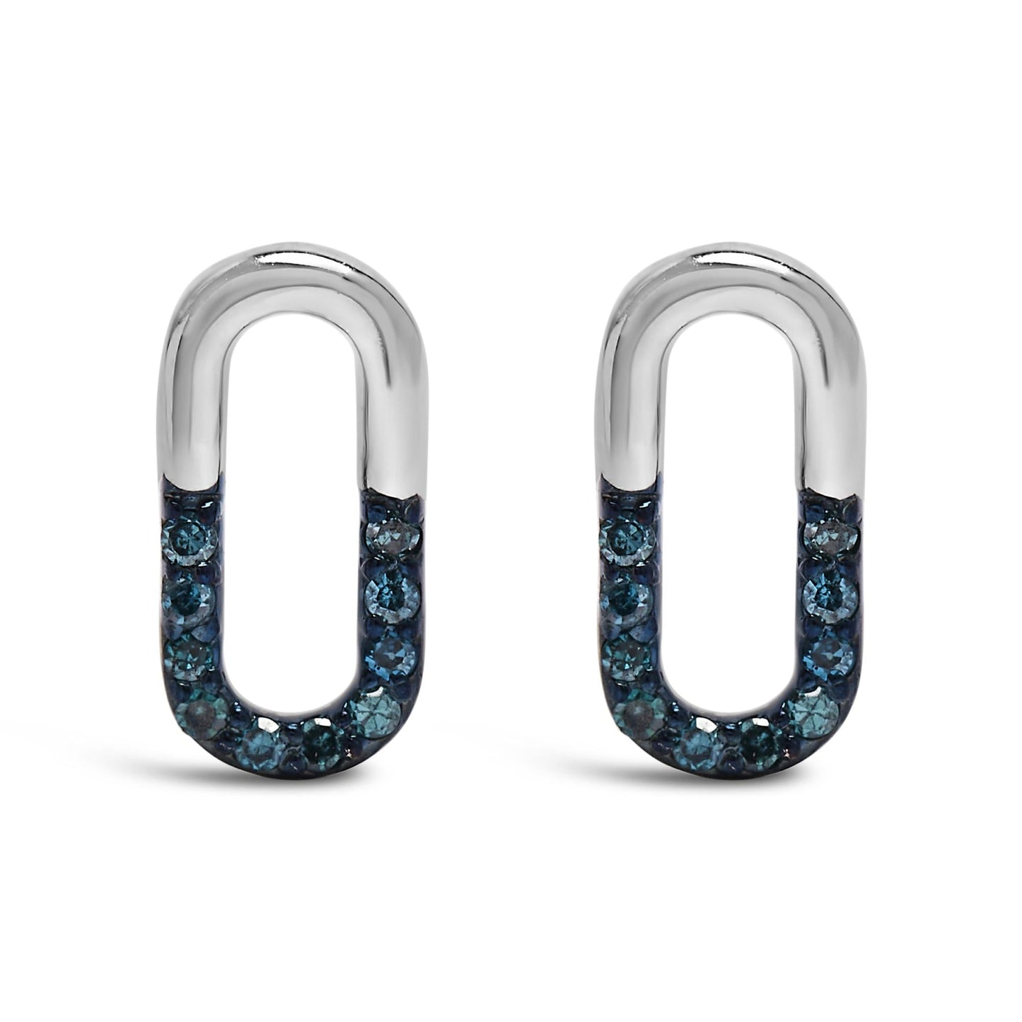 925 Sterling Silver 1/10 Blue Diamond Diamond Paperclip Stud Earrings (Blue, SI1-SI2 Clarity)