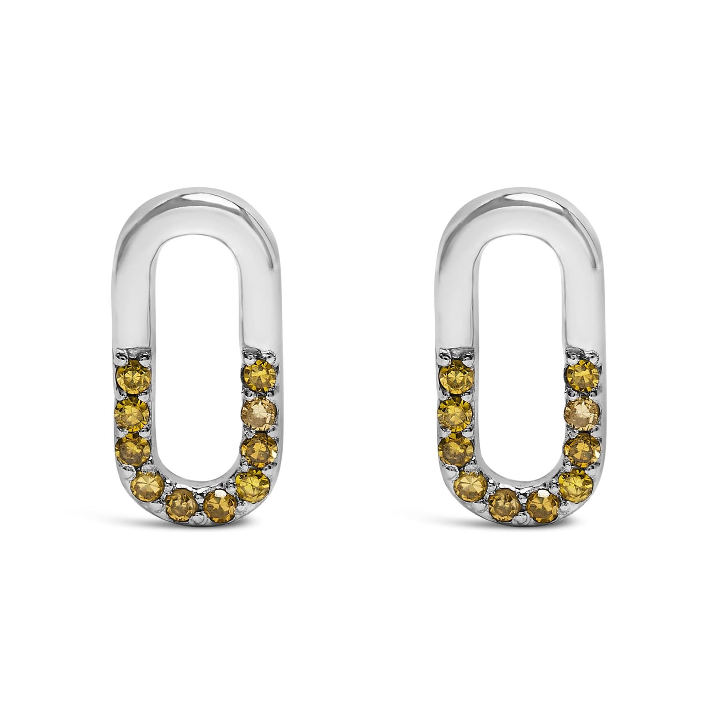 925 Sterling Silver 1/10 Yellow Treated Diamond Paperclip Stud Earrings (Yellow, SI1-SI2 Clarity)
