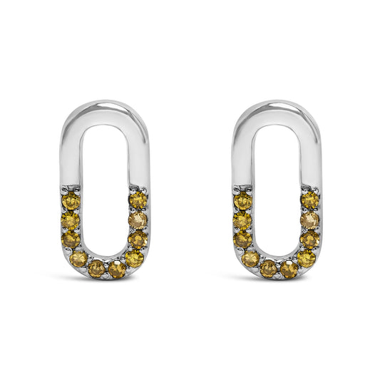 925 Sterling Silver 1/10 Yellow Treated Diamond Paperclip Stud Earrings (Yellow, SI1-SI2 Clarity)