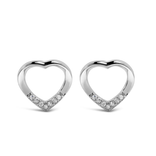 .925 Sterling Silver Diamond Accent Open Heart Stud Earrings (H-I Color, I2-I3 Clarity)