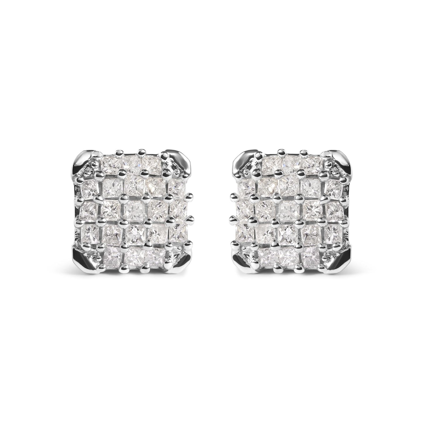 10K White Gold 3/4 Cttw Princess Diamond Composite Open Frame Stud Earrings (I-J Color, I1-I2 Clarity)