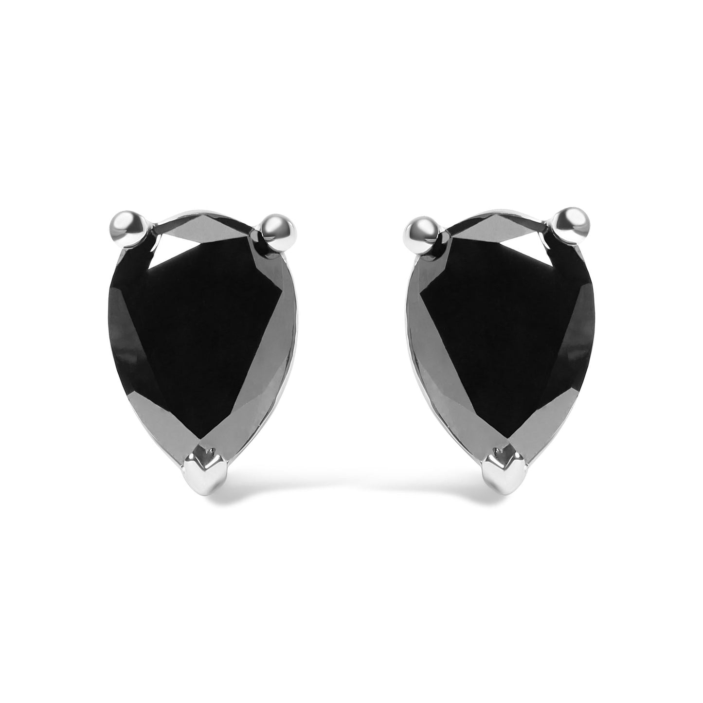 14K White Gold 3.00 Cttw Black Pear Shaped Diamond Solitaire Stud Earrings