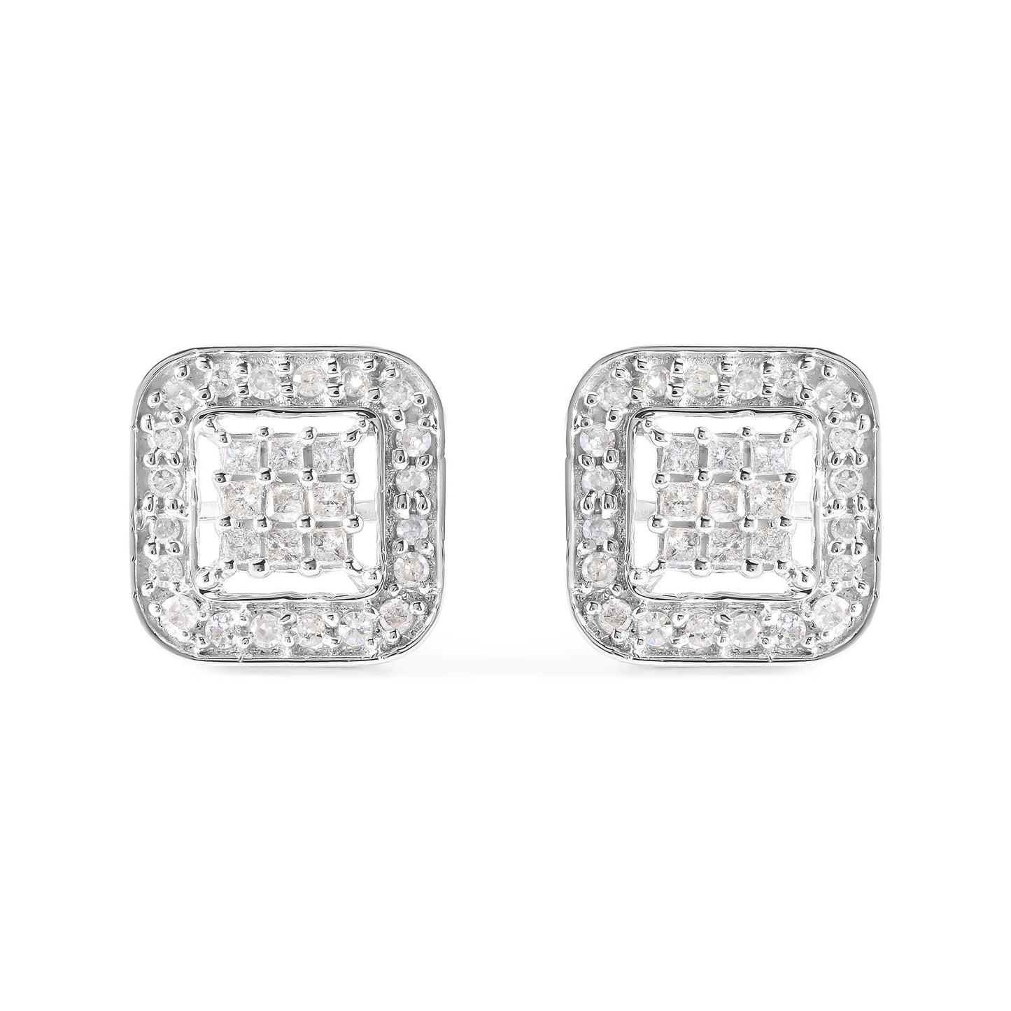 10K White Gold 5/8 Cttw Diamond Square Shaped Composite Stud Earrings (I-J Color, I1-I2 Clarity)