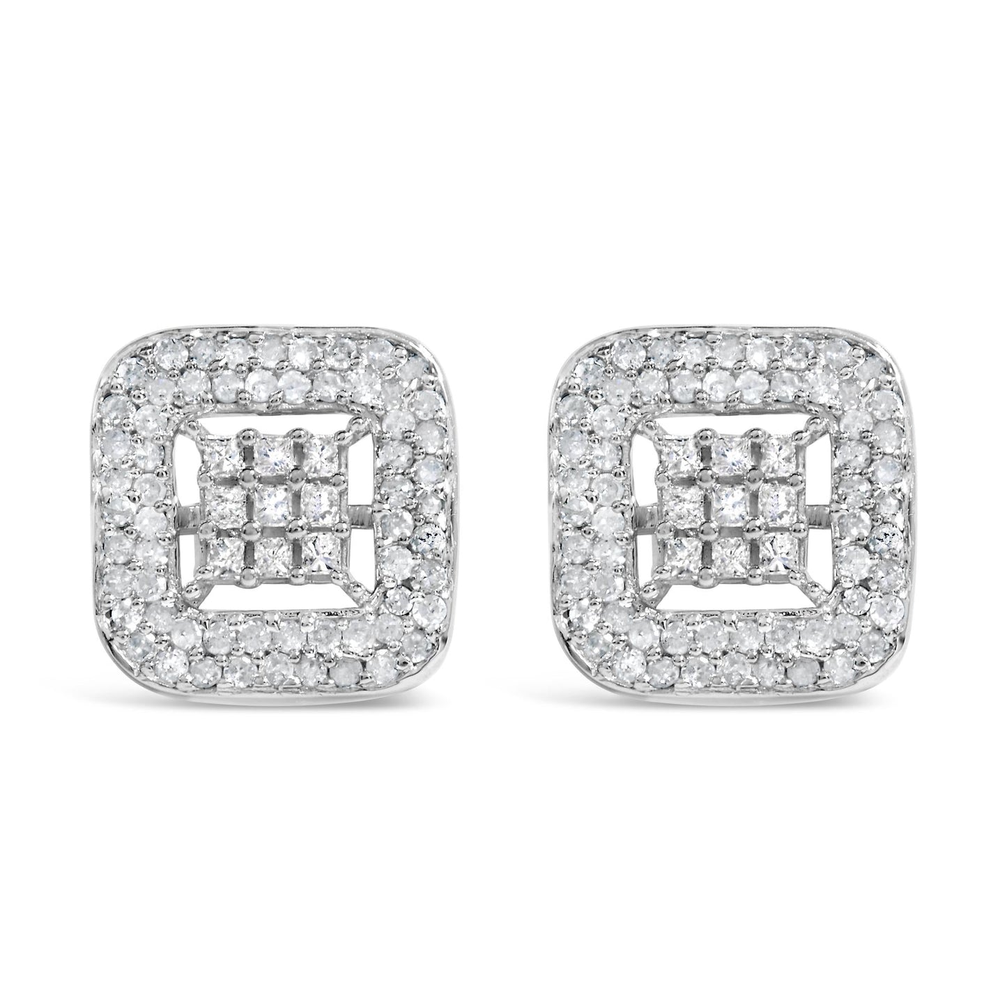 10K White Gold 1.00 Cttw Diamond Composite and Halo Stud Earrings (I-J Color, I1-I2 Clarity)