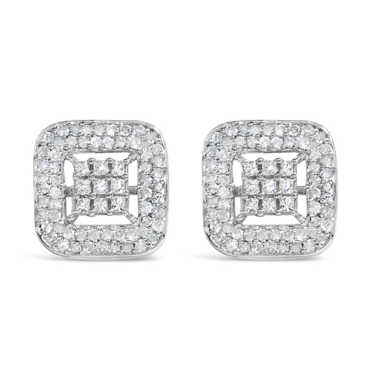 10K White Gold 1.00 Cttw Diamond Composite and Halo Stud Earrings (I-J Color, I1-I2 Clarity)