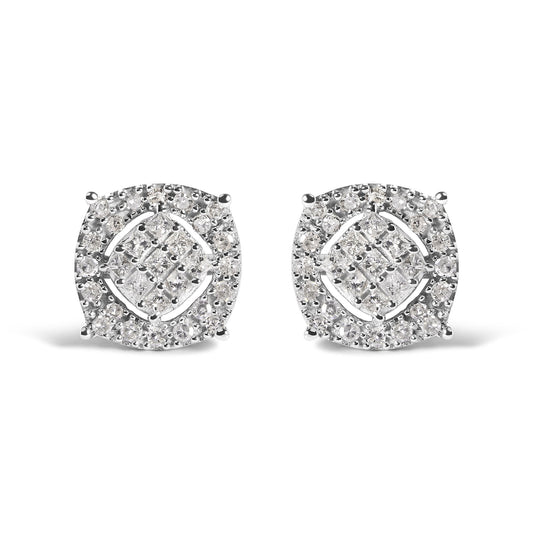 10K White Gold 1/2 Cttw Diamond Cushion Shaped Composite Stud Earrings (I-J Color, I1-I2 Clarity)