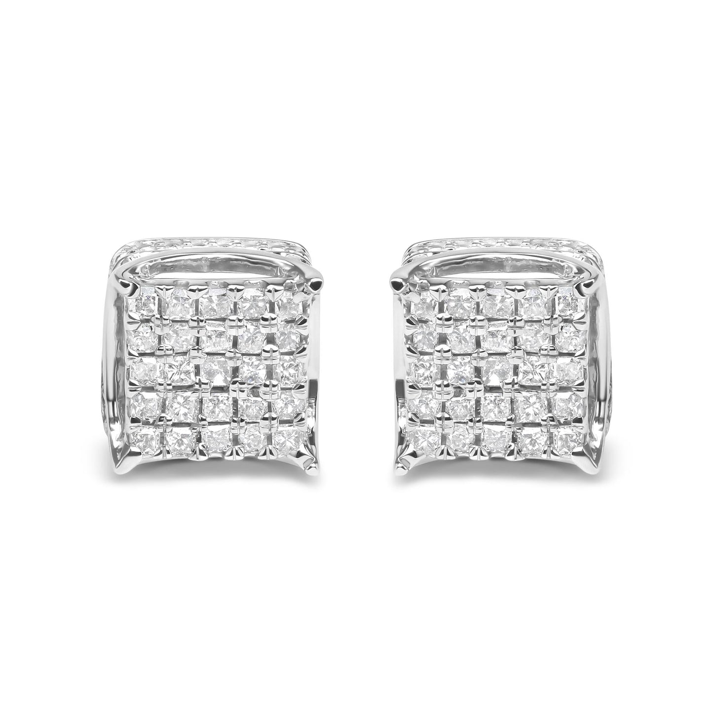 10K White Gold 1/2 Cttw Princess Cut Diamond Square Shaped Multi Stone Stud Earrings (H-I Color, SI1-SI2 Clarity)